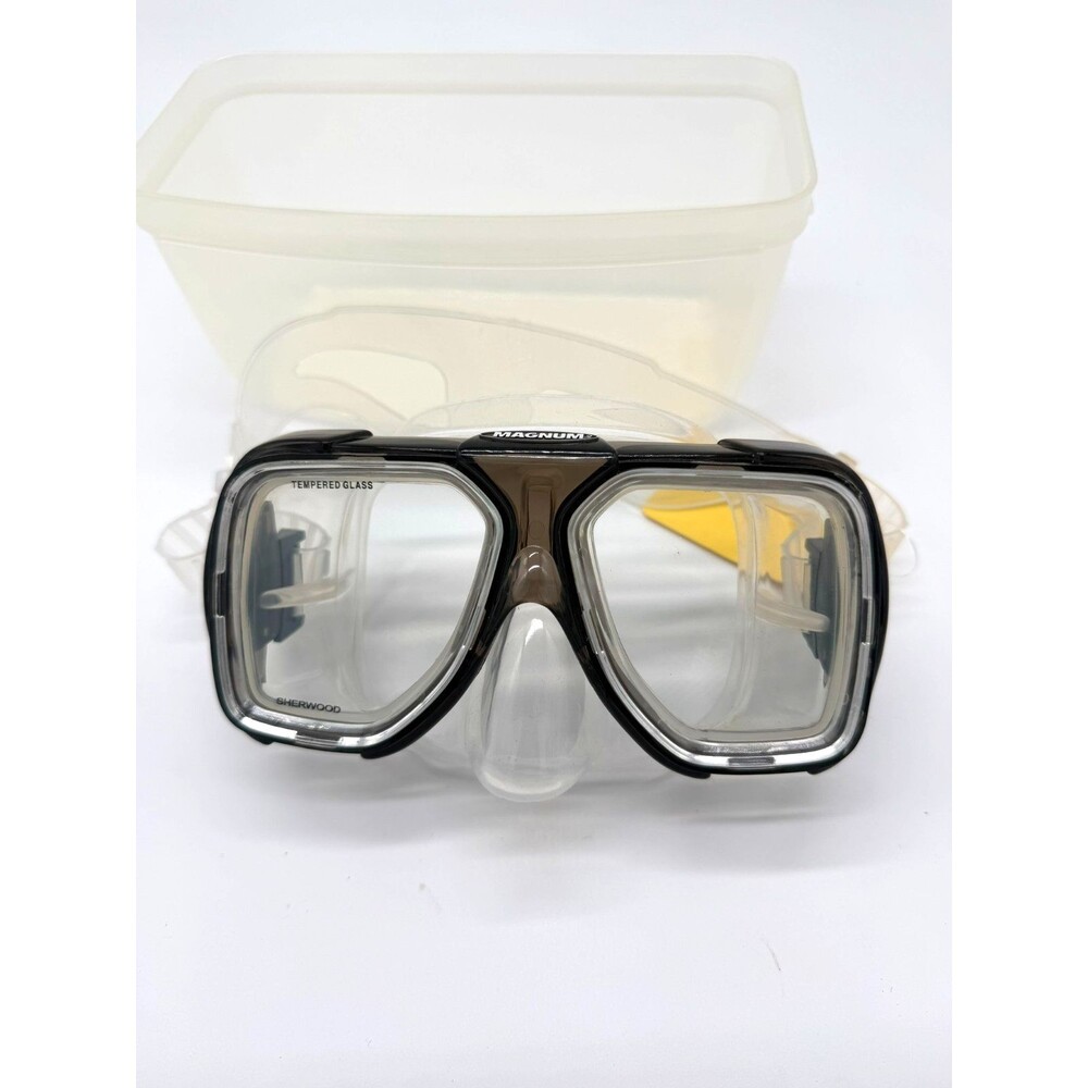 Vtg Sherwood Scuba Magnum 2 Dive Mask Tempered Glass Black/Clear Case New